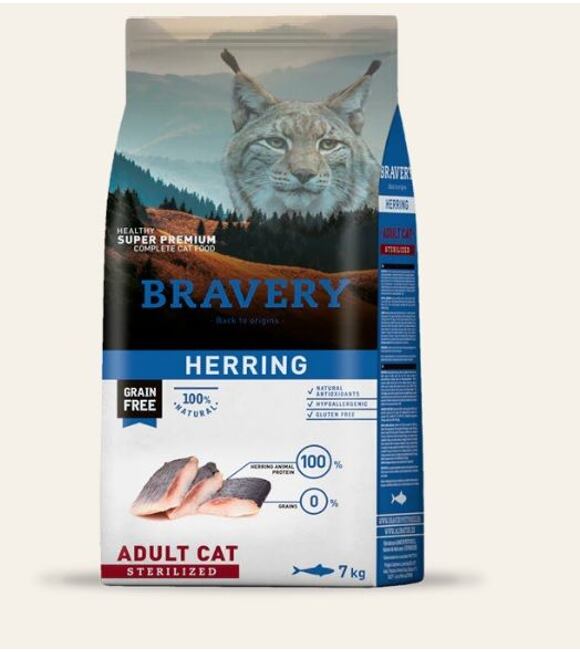 Cat STERILISED Krmivo pre mačky 7kg - sleď BRAVERY 1004876